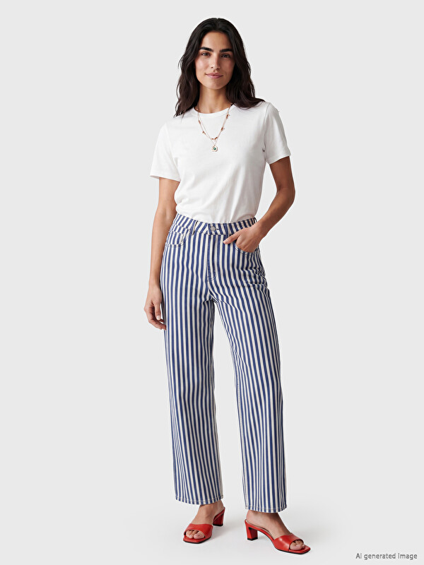 LCW Jeans Çizgili Straight Fit Kadın Jean Pantolon