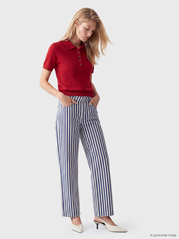 LCW Jeans Çizgili Straight Fit Kadın Jean Pantolon