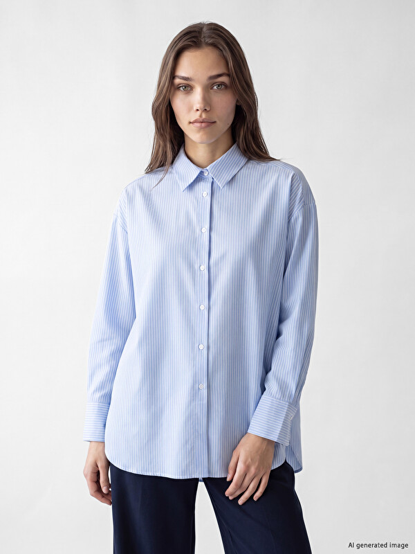 LCW Modest Woman Blue Shirt
