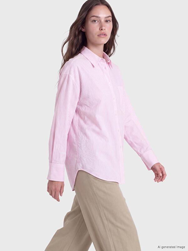 LCW Modest Çizgili Oxford Kadın Gömlek