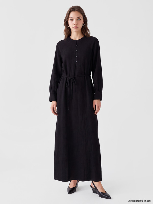 LCW Modest Crew Neck Muslin Dress