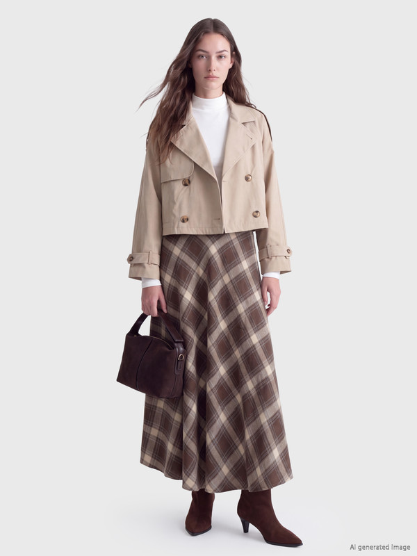 LCW Modest Zippered Plaid Flared Skirt