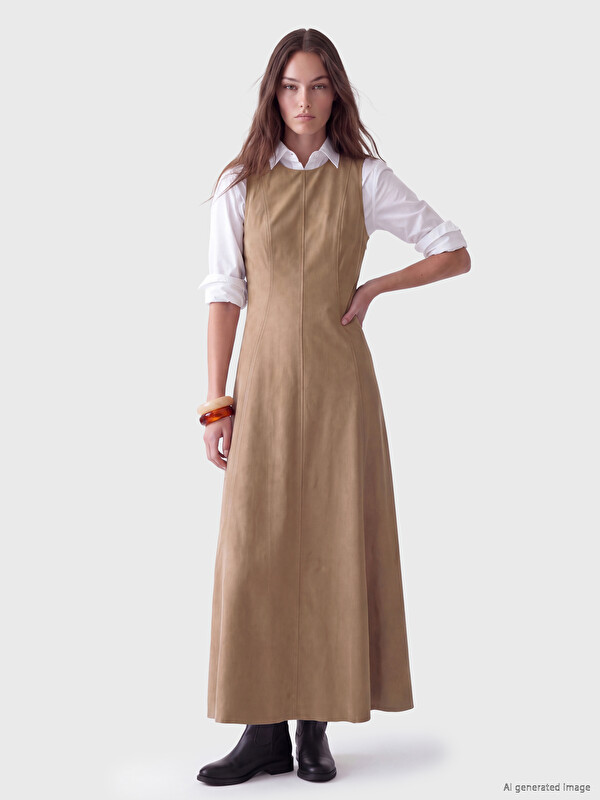 LCW Modest Rochie A-line din imitație de piele întoarsă