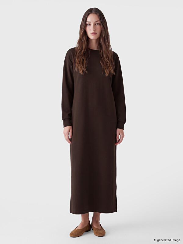 LCW Modest Bisiklet Yaka A Kesim Sweat Elbise