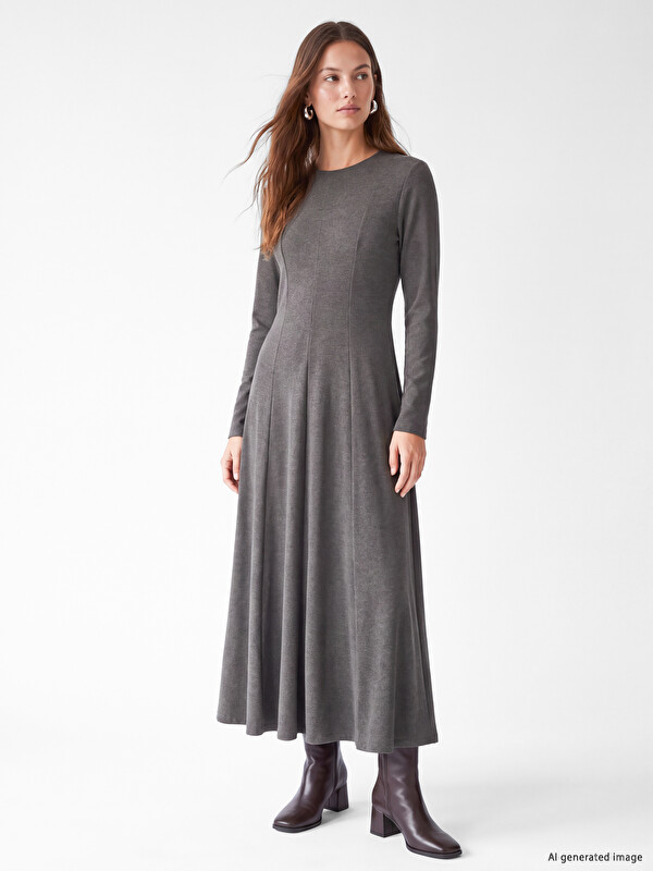 LCW Modest Bisiklet Yaka Belden Oturtmalı Elbise