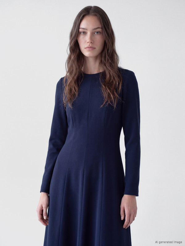LCW Modest Crew Neck Fitted Waist Dress