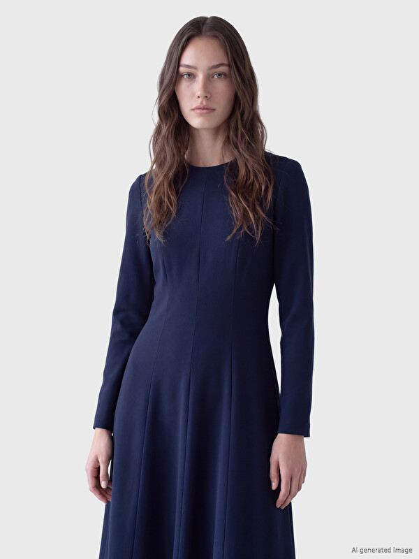 LCW Modest Crew Neck Fitted Waist Dress