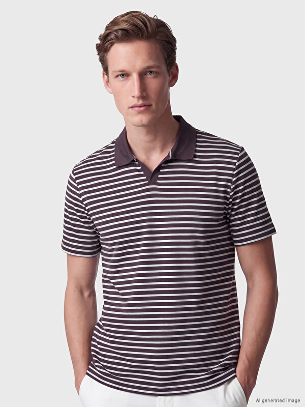 SOUTHBLUE Polo Collar Striped Men's T-shirt