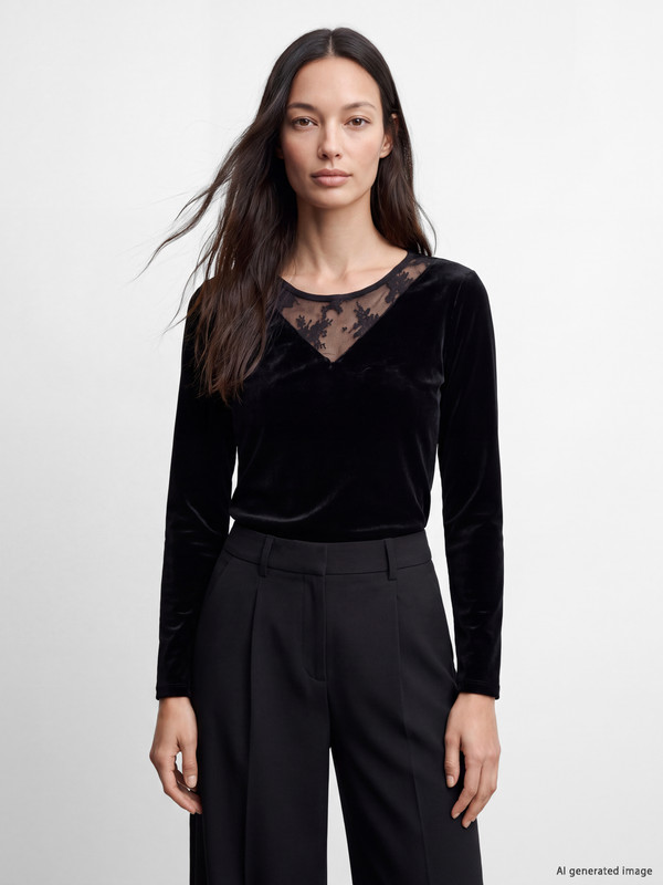 LCW EVERYDAY V Neck Lace Detailed Blouse