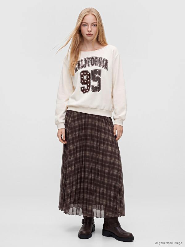 XSIDE Elastic Waist Plaid A-line Chiffon Skirt