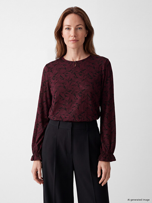 LCW Grace Crew Neck Patterned Blouse