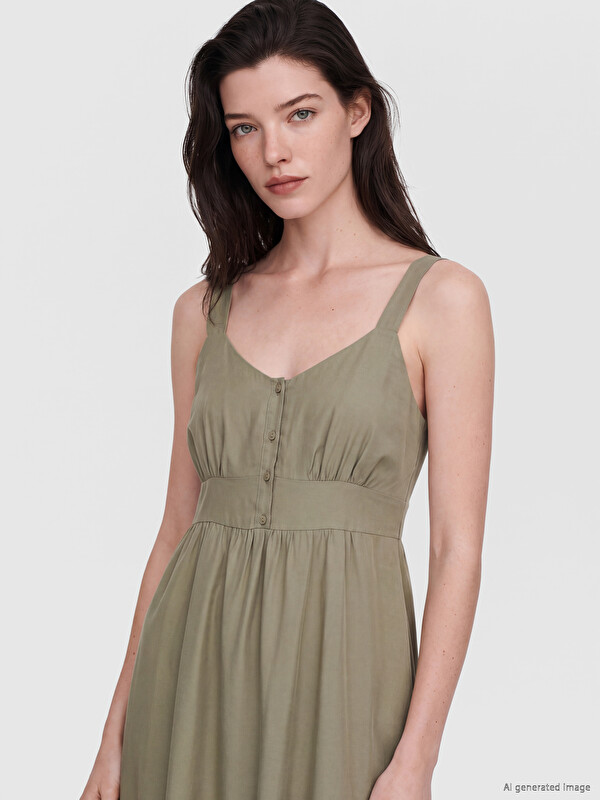 LCW Comfort Fitted Waist Ruched Modal Blended Dress