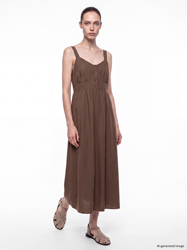 LCW Comfort Sweetheart Neckline Ruched Modal Blended Dress