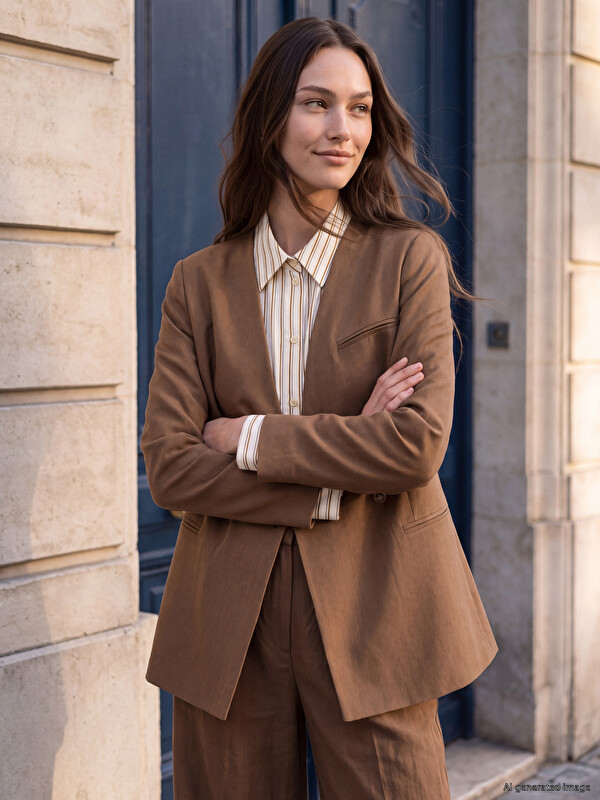 LCW Modest Double Breasted Collar Women's Blazer Jacket