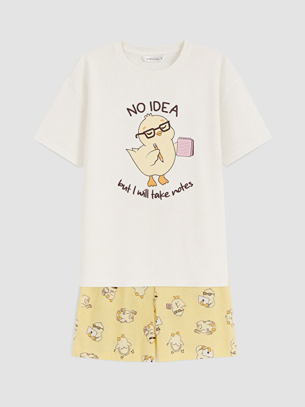 LCW Young Woman Yellow Shortie Pyjama Set