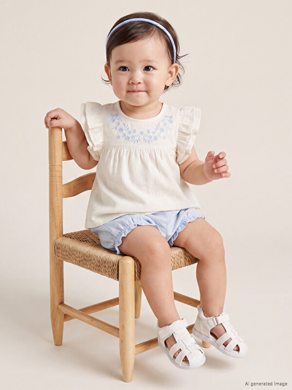 LCW baby Nakışlı Kız Bebek Şortlu Takım