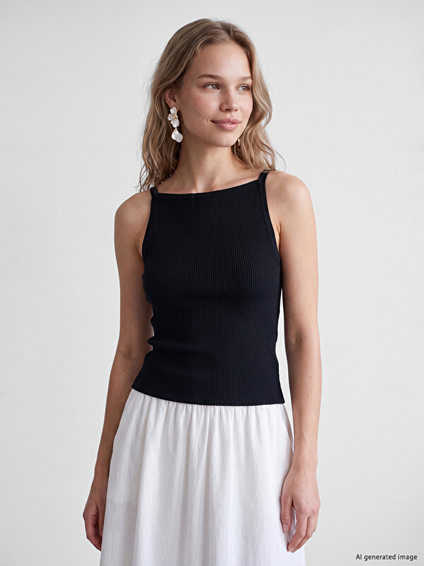 LCW Vision Slash Neck Women's Ribbed Knitwear Tank Top