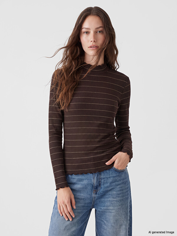 LCW Modest Mock Neck Striped Women's Body