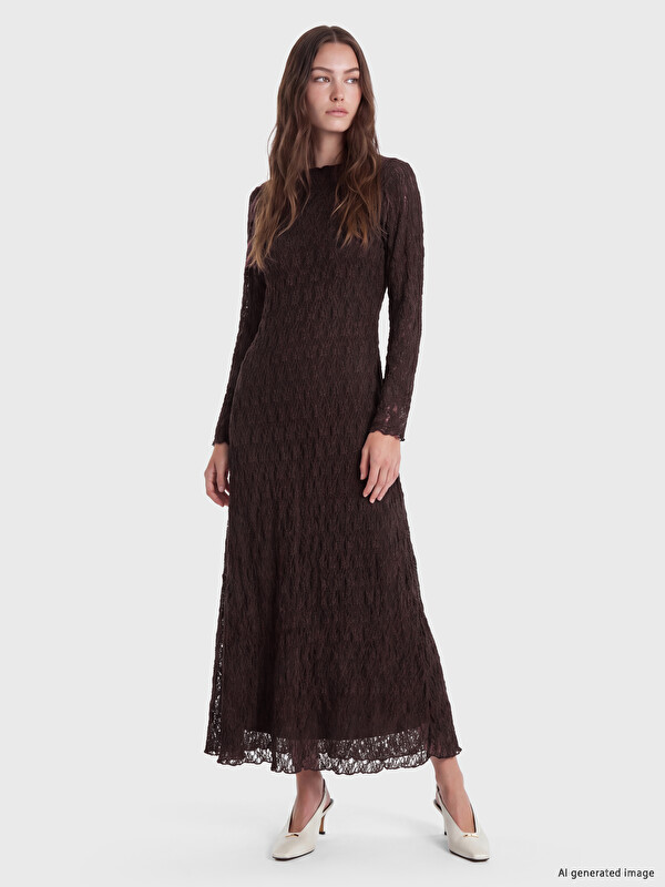 LCW Modest Femër Ngjyre Kafe Fustan
