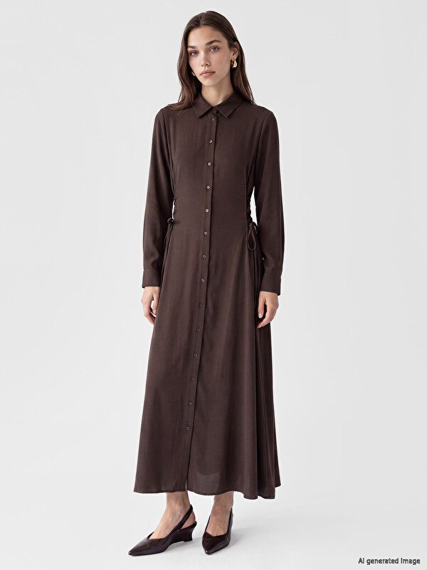LCW Modest Tie Detail Modal Blend Shirt Dress