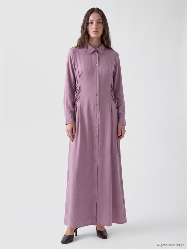LCW Modest Tie Detailed Modal Blended Shirt Dress