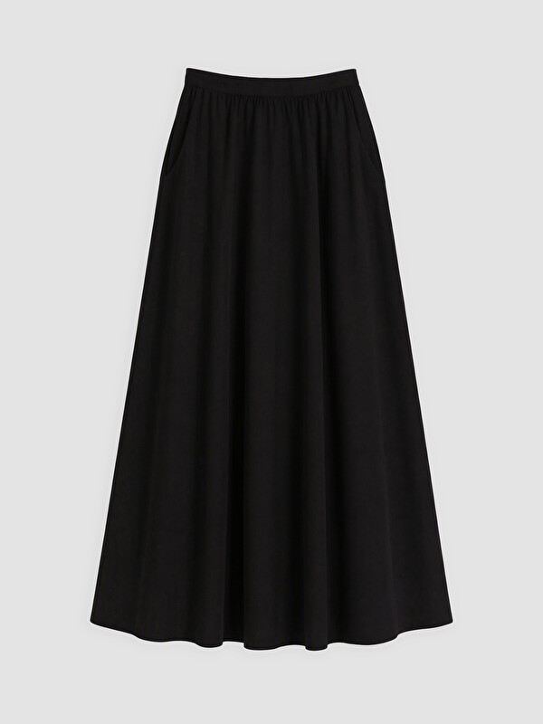 LCW Modest Elastic Waist Flared Skirt