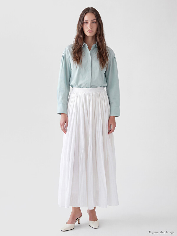 LCW Modest Waist Zippered Pleated Skirt
