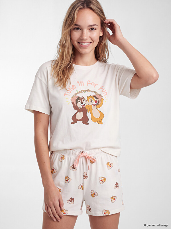 LCW Young Женски краток сет пижами со принт Chip and Dale