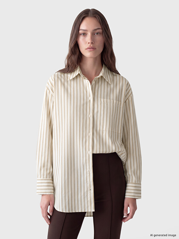 LCW Modest Striped Poplin Women's Shirt Tunic