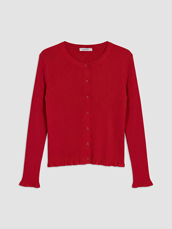 LCW EVERYDAY Crew Neck Ribbed Women's Knitwear Cardigan