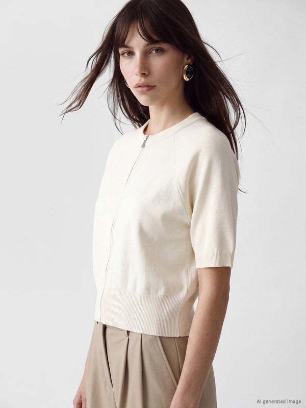 LCW Vision Short Sleeve Women's Zippered Knitwear Cardigan