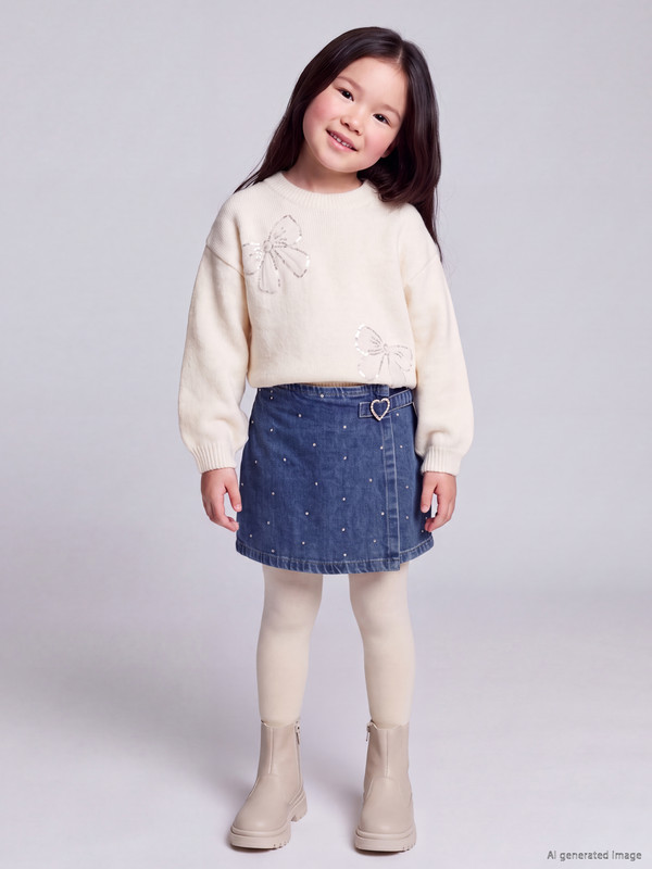 LCW Kids Rhinestone Embellished Girls' Jean Shorts and Tights