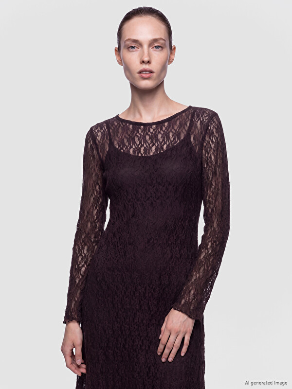 LCW Comfort Woman Brown Dress