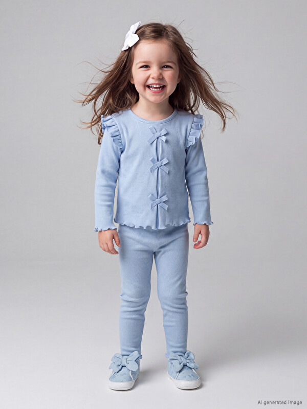 LCW baby Fırfırlı Fiyonklu Kız Bebek Bluz ve Tayt