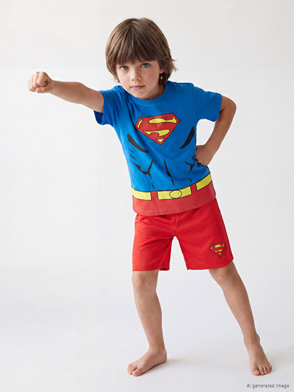 LCW Kids Superman Baskılı Erkek Çocuk Şortlu Pijama Takımı