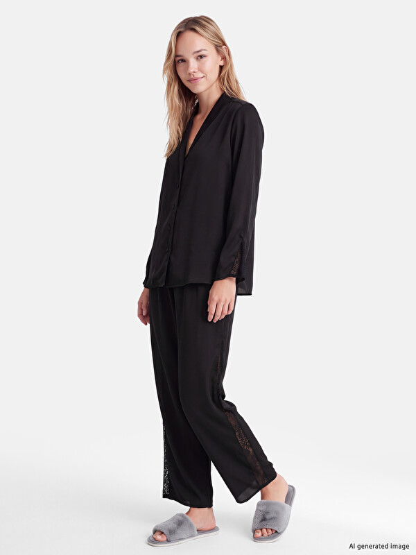 LCW DREAM Shirt Collar Lace Women's Pyjamas Set