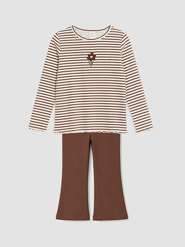 LCW Kids Crew Neck Embroidered Girls' Set