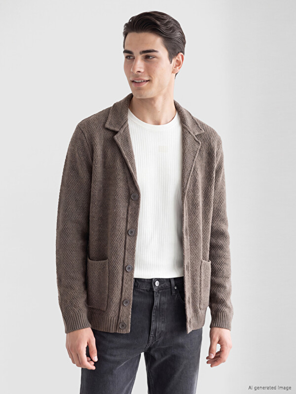 LCW ECO Regular Fit Jacket Collar Men's Knitwear Cardigan