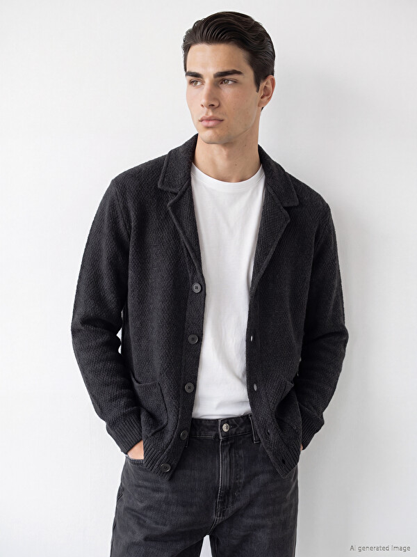 LCW ECO Regular Fit Jacket Collar Men's Knitwear Cardigan