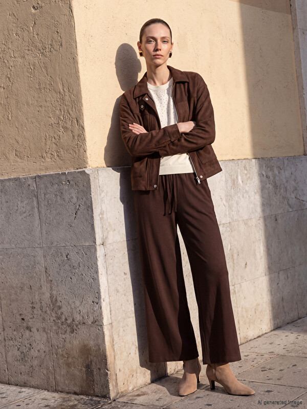 LCW Comfort Elastic Waist Wide Leg Women's Trousers