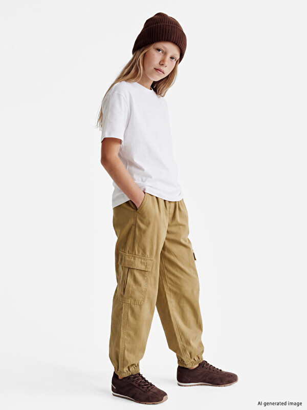 LCW Kids Kız Çocuk Gabardin Kargo Pantolon