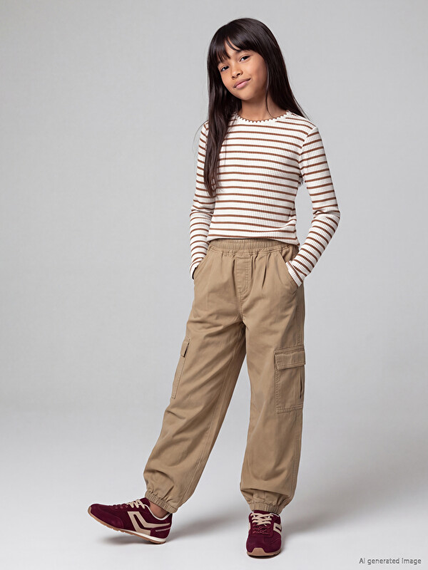 LCW Kids Kız Çocuk Gabardin Kargo Pantolon