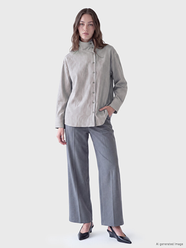 LCW Modest Asymmetric Mock Neck Striped Women's Shirt