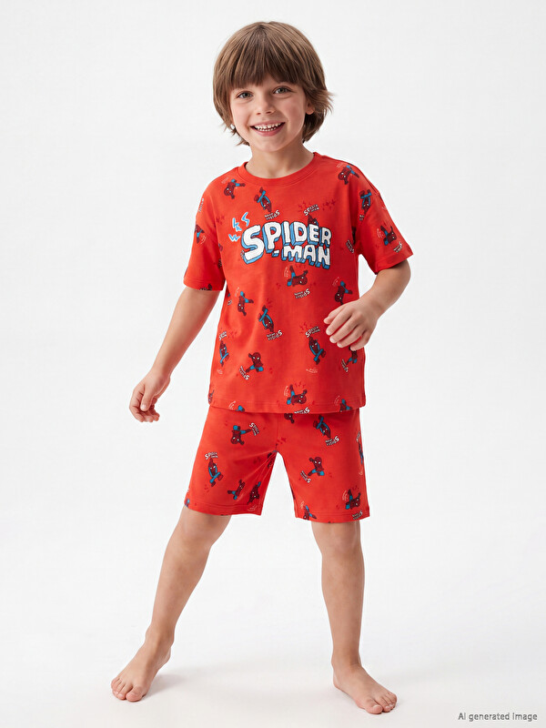 LCW Kids Spider-Man Baskılı Erkek Çocuk Şortlu Pijama Takımı