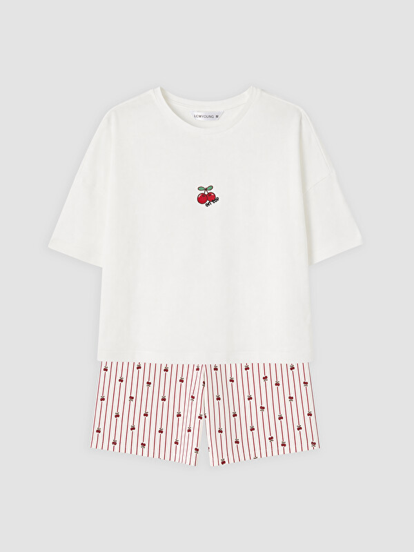 LCW Young Bisiklet Yaka Nakışlı Kadın Şortlu Pijama Takımı
