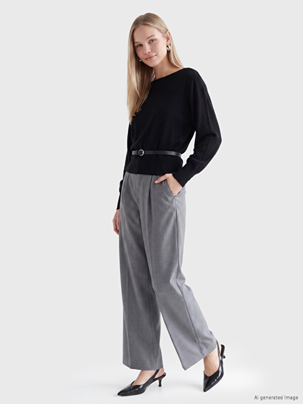 LCW Vision Slash Neck Belted Women's Knitwear Sweater