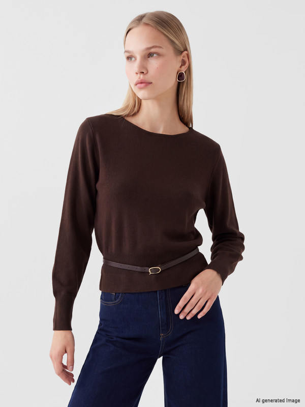 LCW Vision Slash Neck Belted Women's Knitwear Sweater