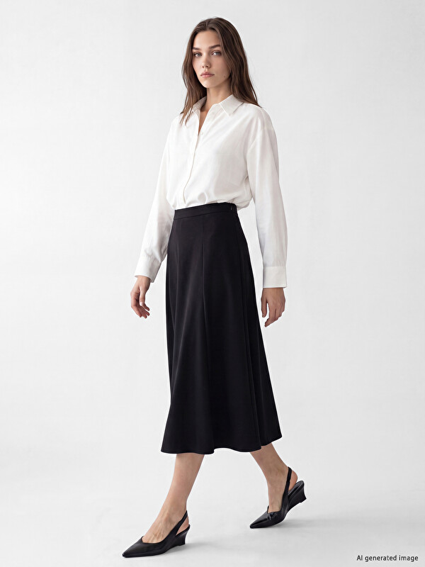 LCW Modest Beli Fermuarlı Kloş Etek