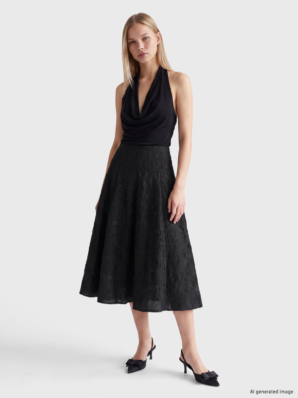 LCW Vision Zippered A Cut Flared Skirt