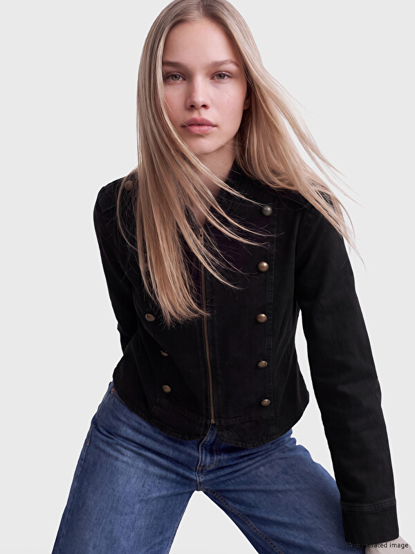 LCW Vision Mock Neck Button Embellished Women's Jean Jacket